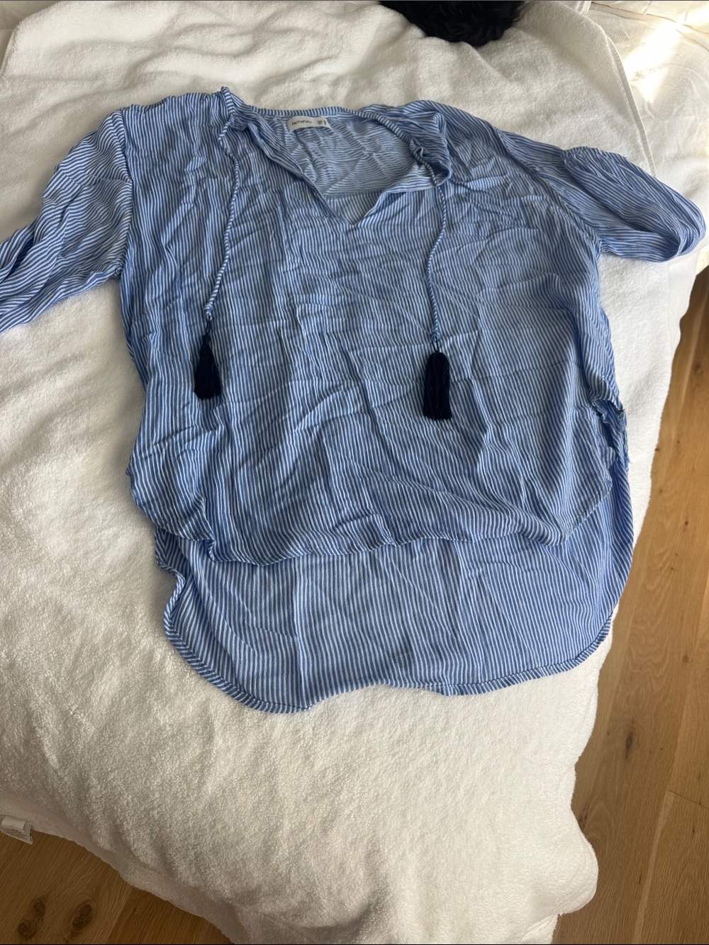 Blue Striped Shirt with Tassel Tie